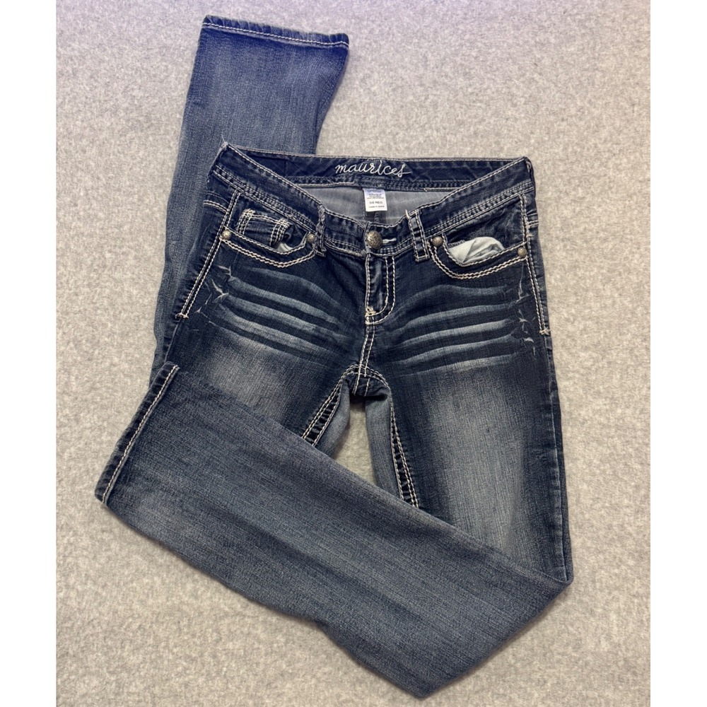 Maurices Women 5/6 REG Dark Wash Bootcut Jeans Contrast Stitch Y2K Low Rise